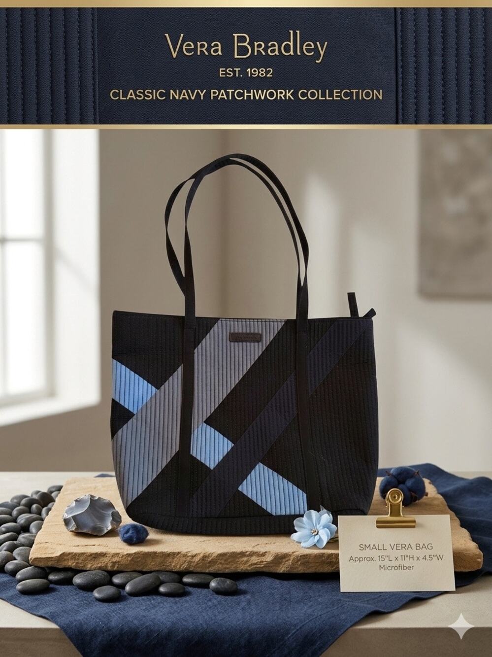 Vera Bradley Classic Navy Patchwork Vera Bag